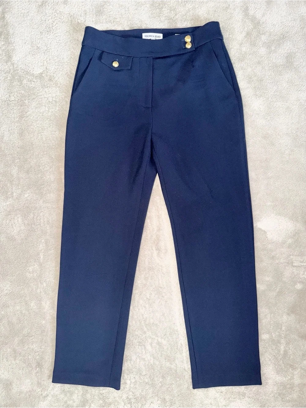 Veronica Beard Renzo Crest Button Pant Women’s 6 Navy Cropped Slim Leg Pant